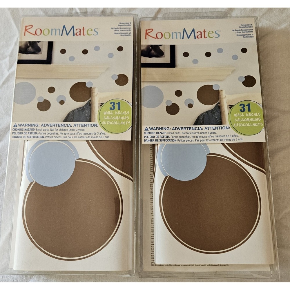 RoomMates Wall Decals Dots Brown Blue Peel & Stick 31 Decals Each Lot of 2 NEW